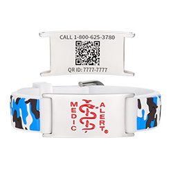 QR Code Child Titanium Medical ID Bracelet Blue Camo